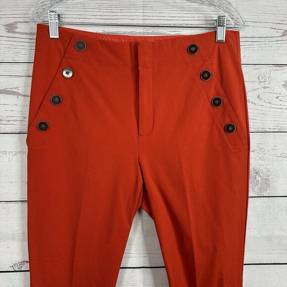 Anthropologie Pants Womens 10 Red Orange Essential Slim Button Pockets Career - Picture 2 of 16